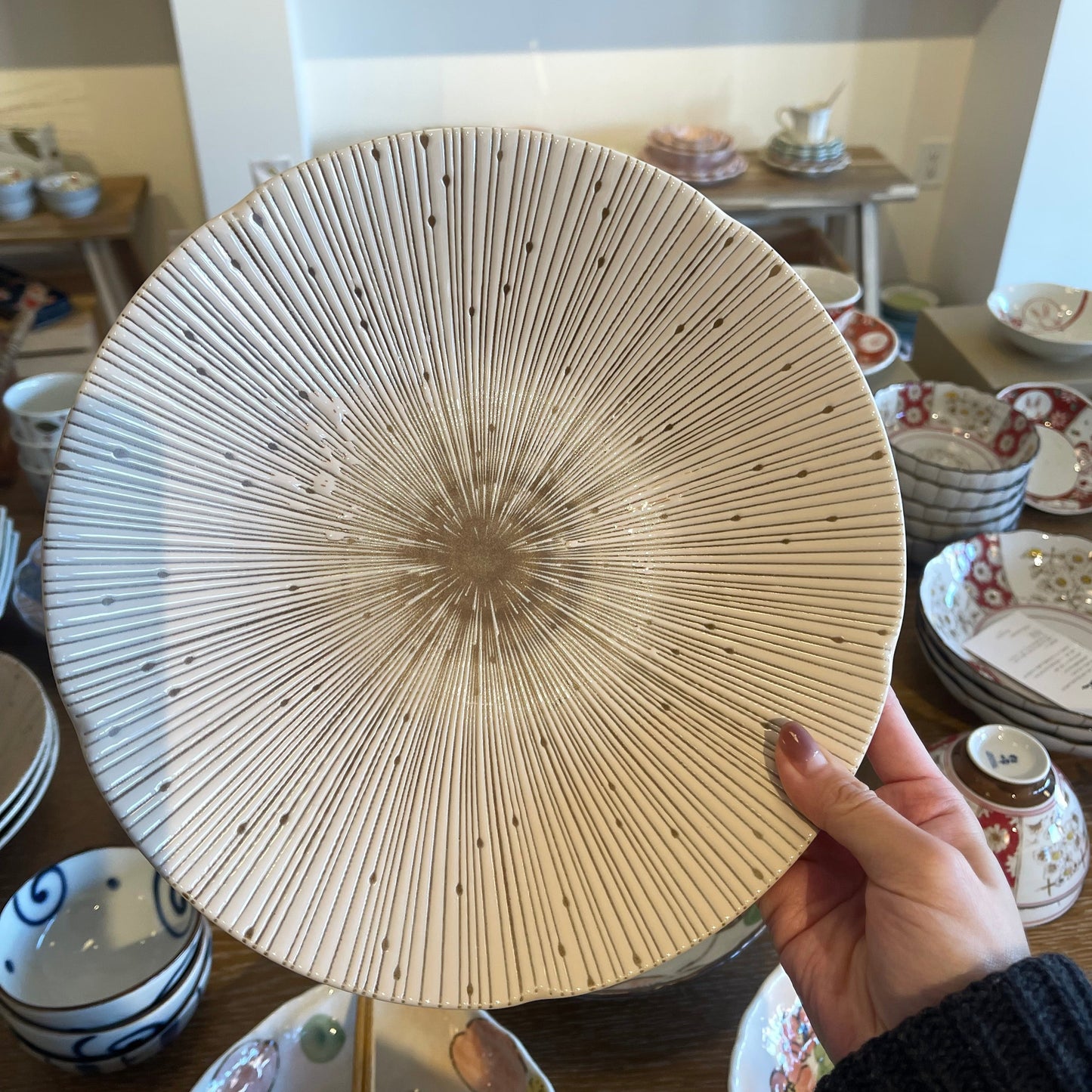 Mino ware Sendan Tokusa Beige Plate