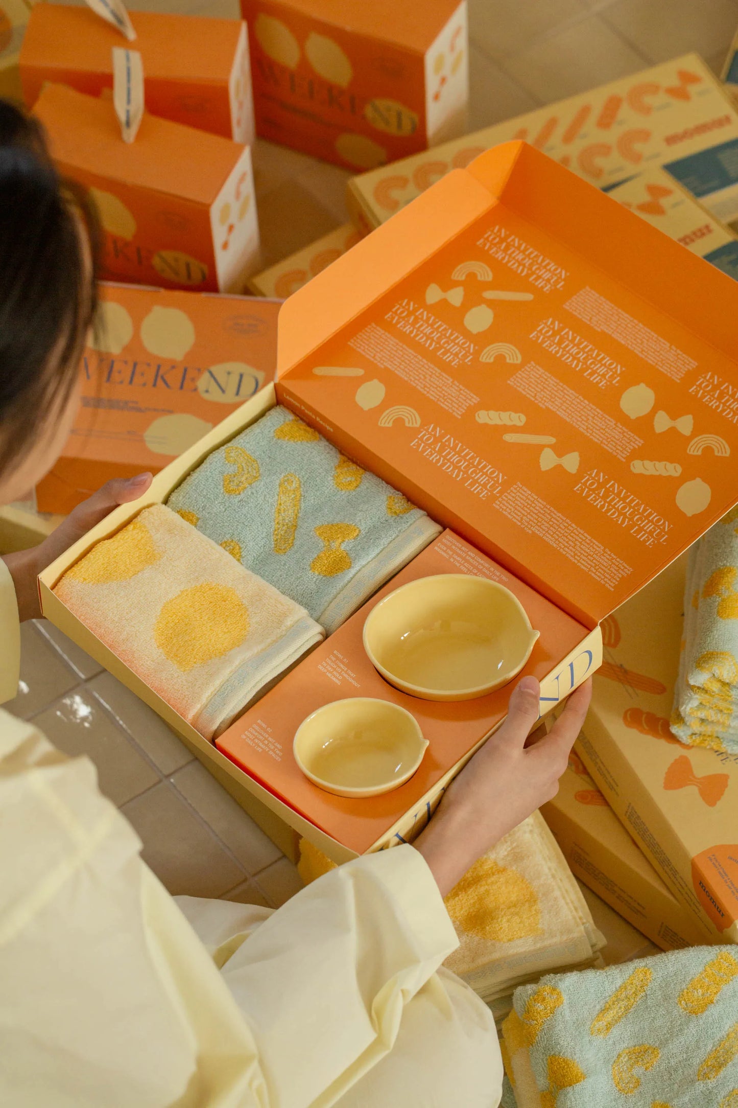 Lemon Pasta Hand Towel & Bowl Gift Set