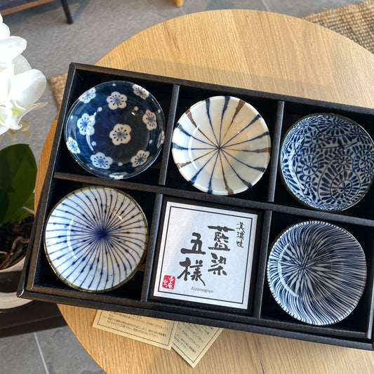 Indigo-Dyed 5 Piece Tea Bowl Gift Set