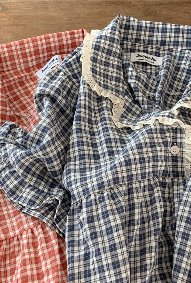 Romantic Gingham Short Sleeve Pajamas