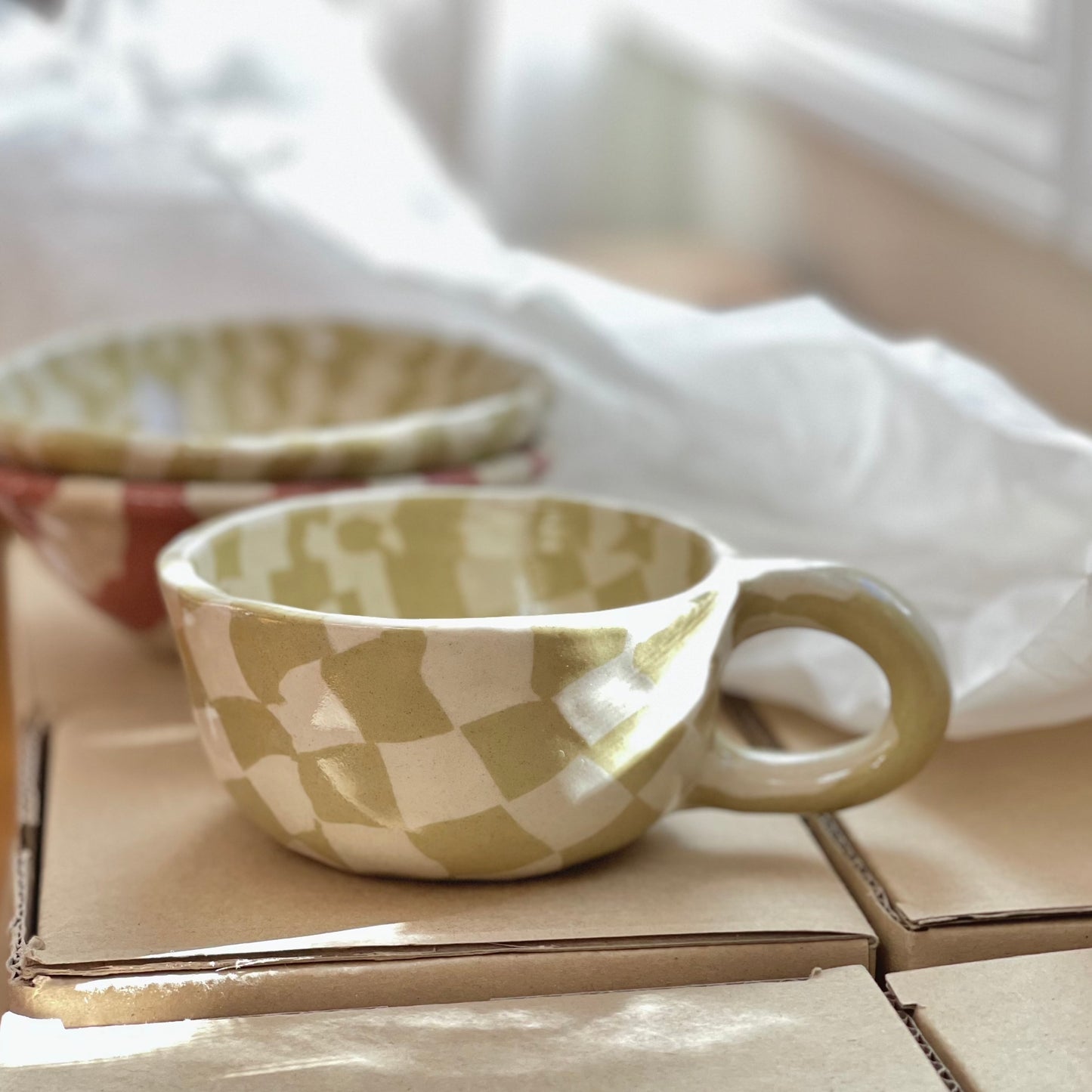 Latte Mug Check Olive