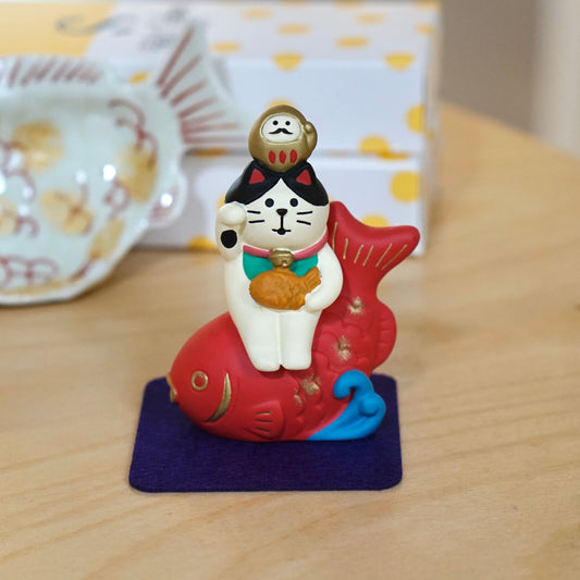 Good Fortune Lucky Cat with Koi Fish