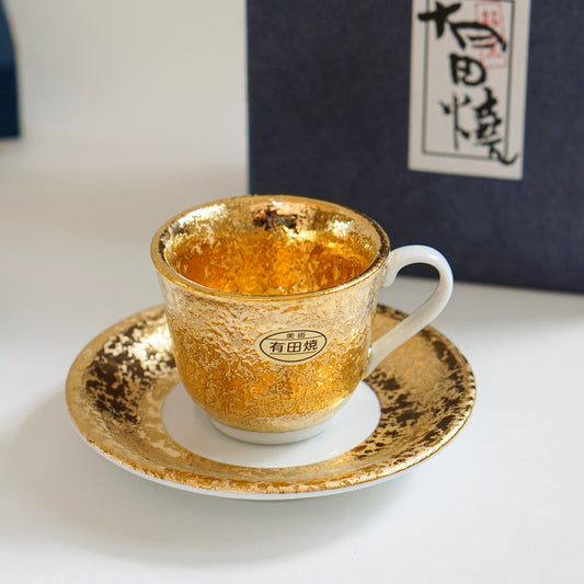 Arita Ware Artisanal Gold Glaze Espresso Cup and Saucer