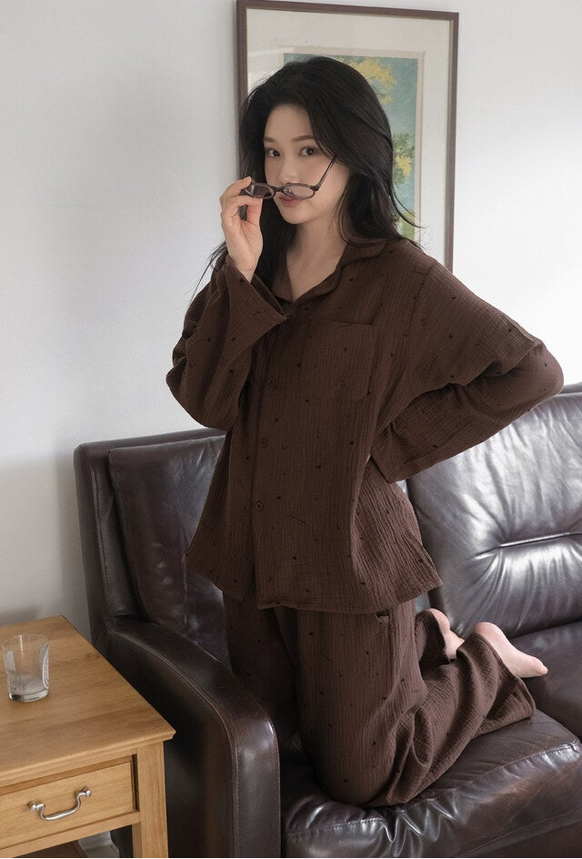 Renewed Cherry Crinkled Cotton LS Pajama Set