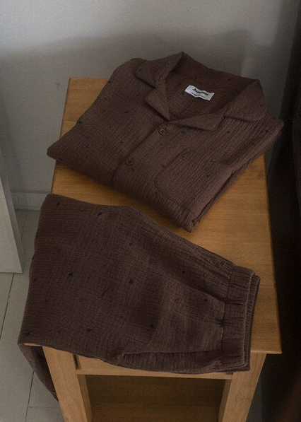 Renewed Cherry Crinkled Cotton LS Pajama Set