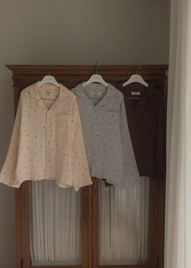 Renewed Cherry Crinkled Cotton LS Pajama Set