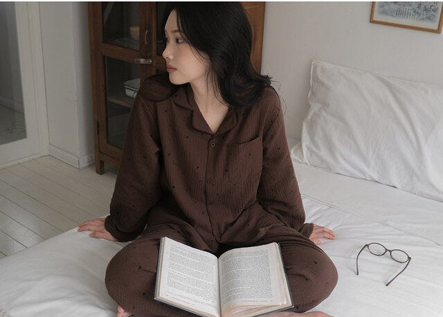 Renewed Cherry Crinkled Cotton LS Pajama Set