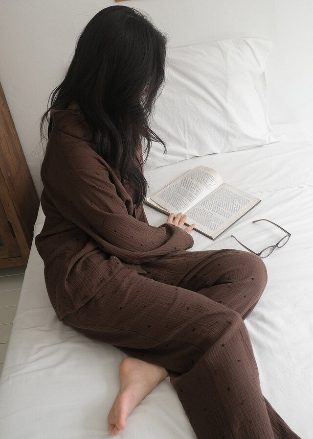 Renewed Cherry Crinkled Cotton LS Pajama Set