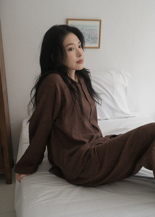 Renewed Cherry Crinkled Cotton LS Pajama Set