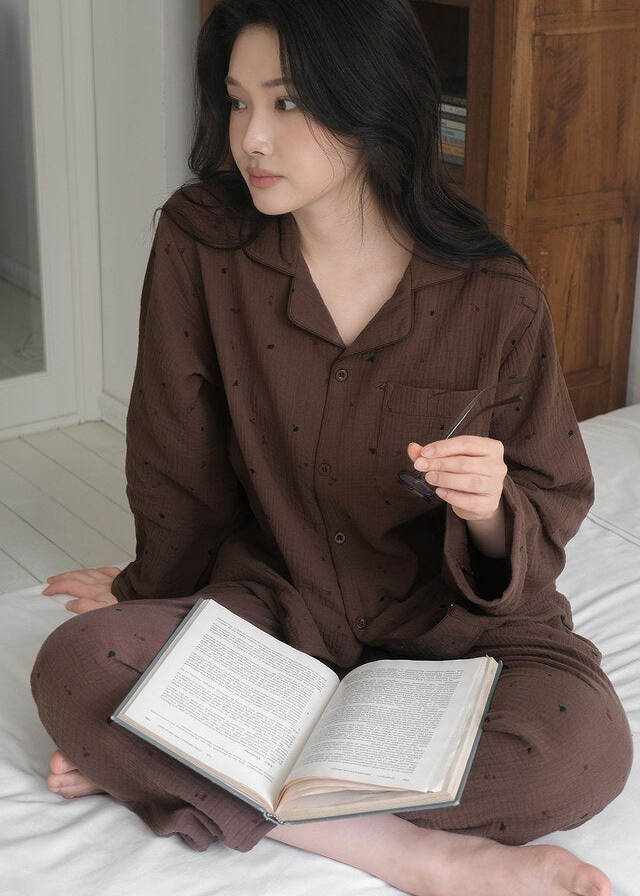 Renewed Cherry Crinkled Cotton LS Pajama Set