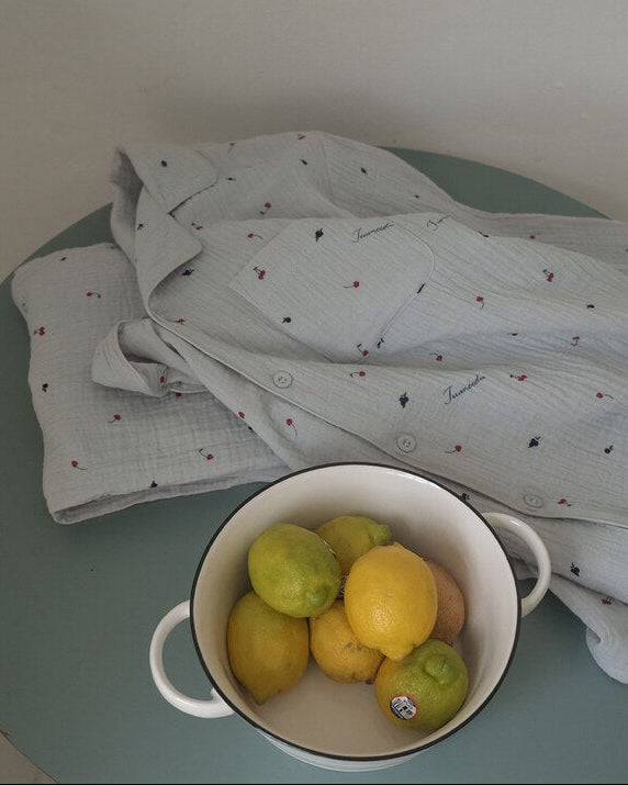 Renewed Cherry Crinkled Cotton LS Pajama Set