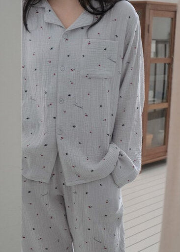 Renewed Cherry Crinkled Cotton LS Pajama Set
