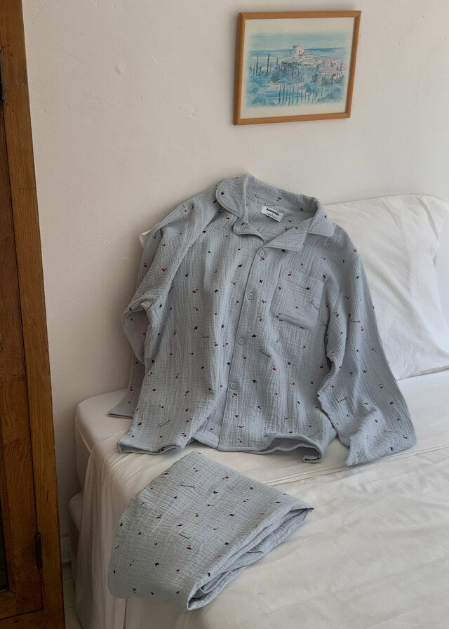 Renewed Cherry Crinkled Cotton LS Pajama Set