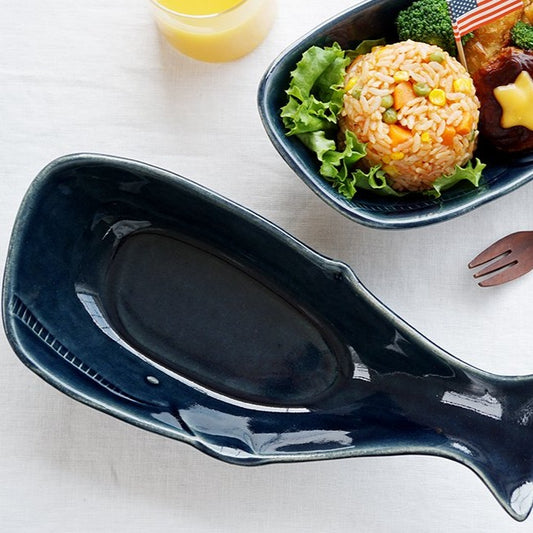 Mashiko Ware Blue Whale Long Plate