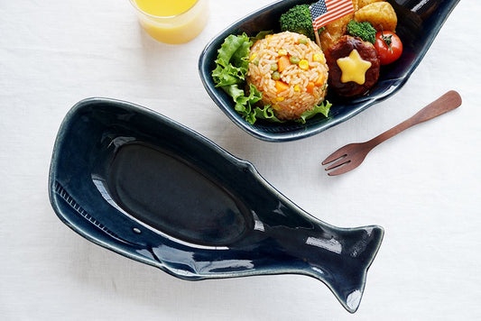 Mashiko Ware Blue Whale Long Plate