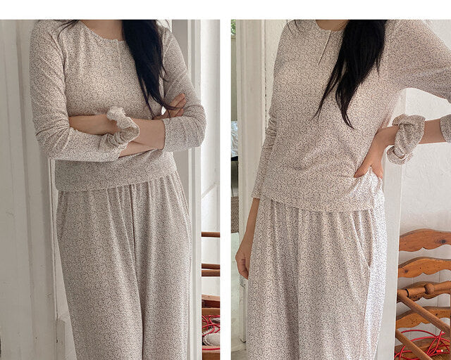 Louis Flower Pajama Set with Hair Scrunchie