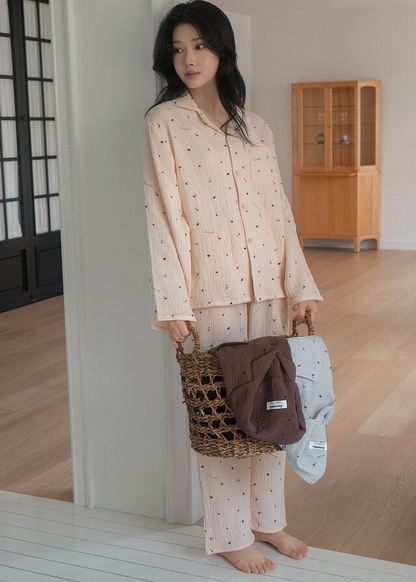 Renewed Cherry Crinkled Cotton LS Pajama Set