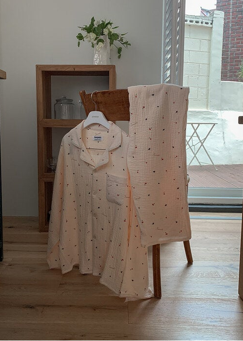 Renewed Cherry Crinkled Cotton LS Pajama Set