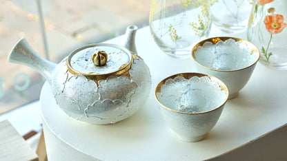 Arita Ware Artisanal Gold trim White Peony Tea Set