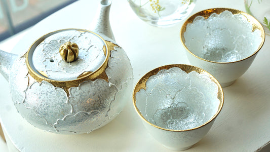 Arita Ware Artisanal Gold trim White Peony Tea Set