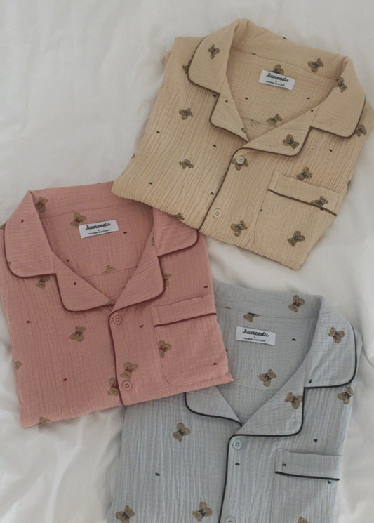 Mandy Bear Short Sleeve Pajamas - Collared