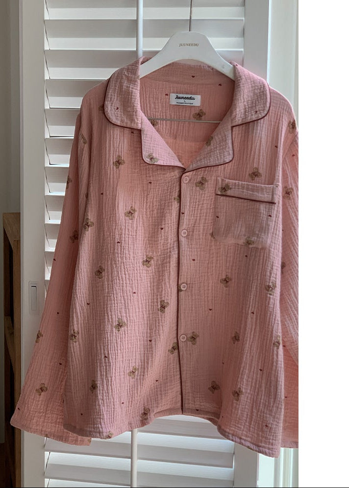 Mandy Bear Crinkled Cotton LS Pajamas