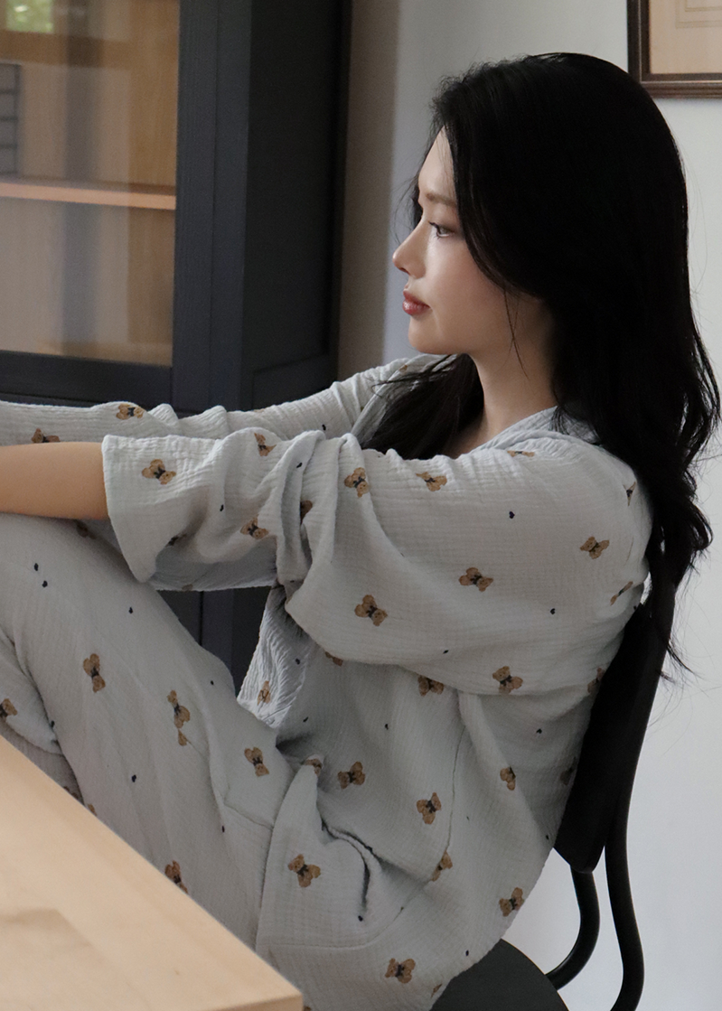 Mandy Bear Crinkled Cotton LS Pajamas