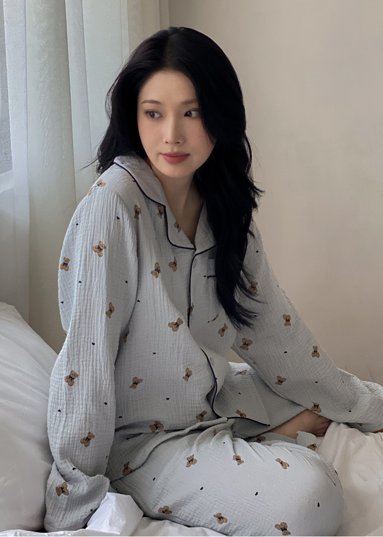Mandy Bear Crinkled Cotton LS Pajamas