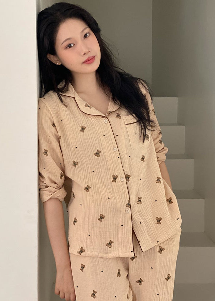 Mandy Bear Crinkled Cotton LS Pajamas