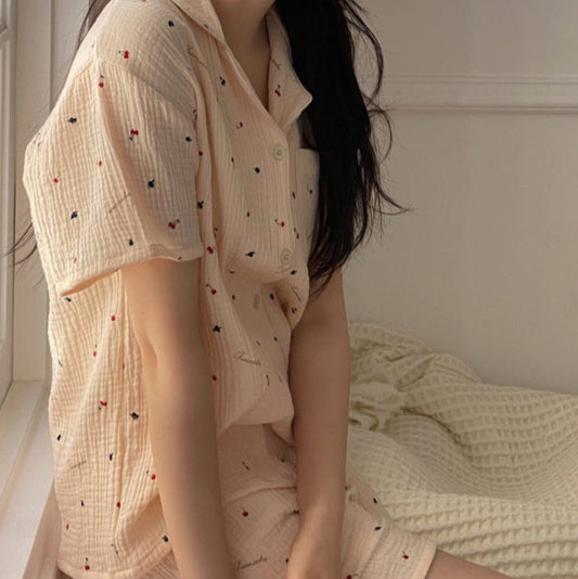 Renewed Cherry Short Sleeve Cotton Pajamas