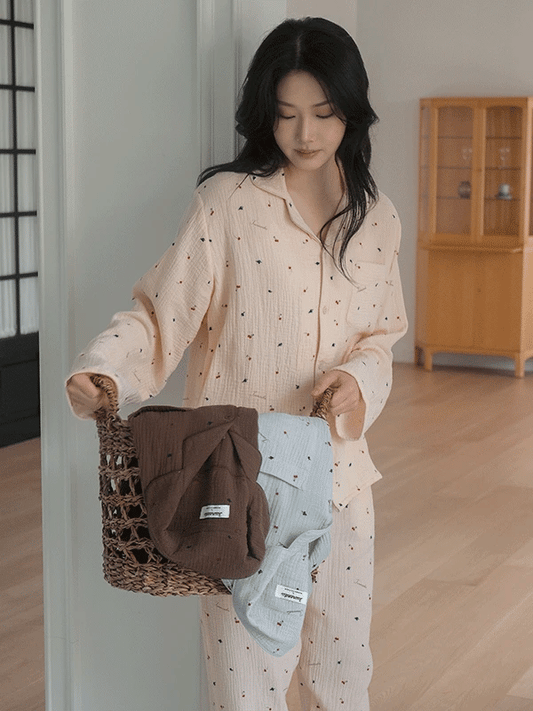 Renewed Cherry Crinkled Cotton LS Pajama Set