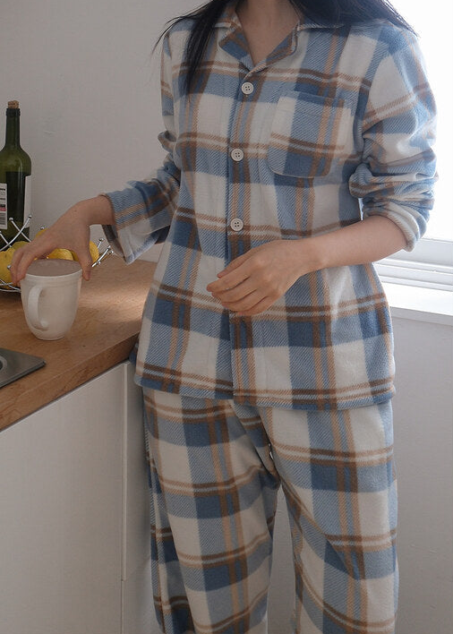Cozy Tartan Check Pajama Set - Warm Fleece