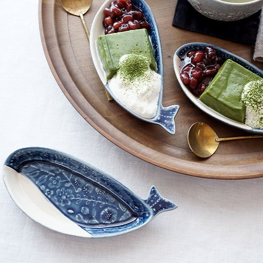 Mashiko Ware Blue Whale Side Plate