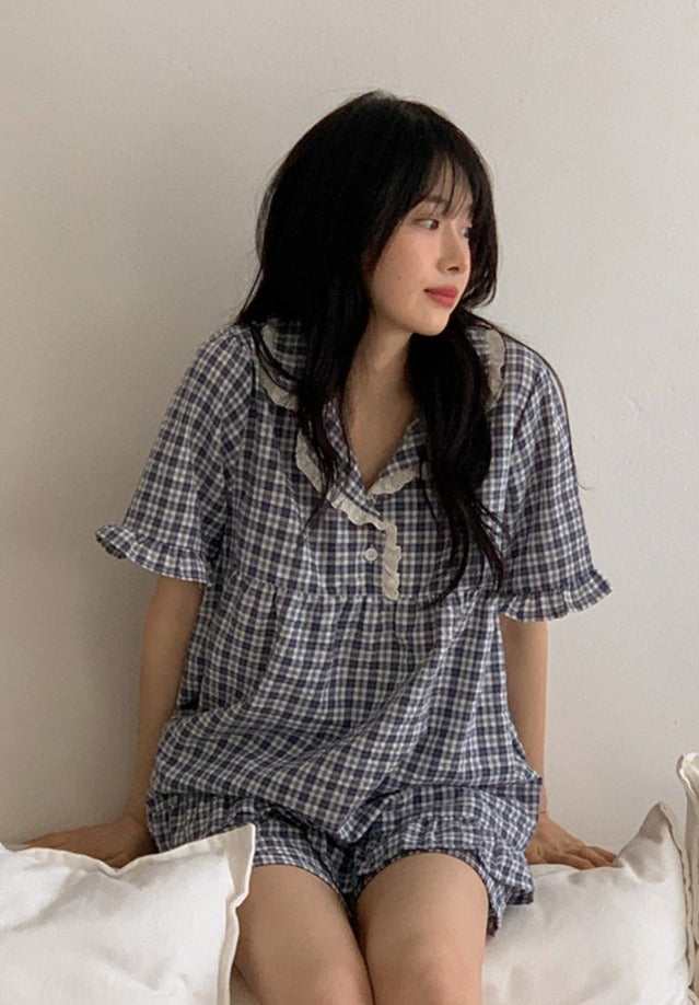 Romantic Gingham Short Sleeve Pajamas