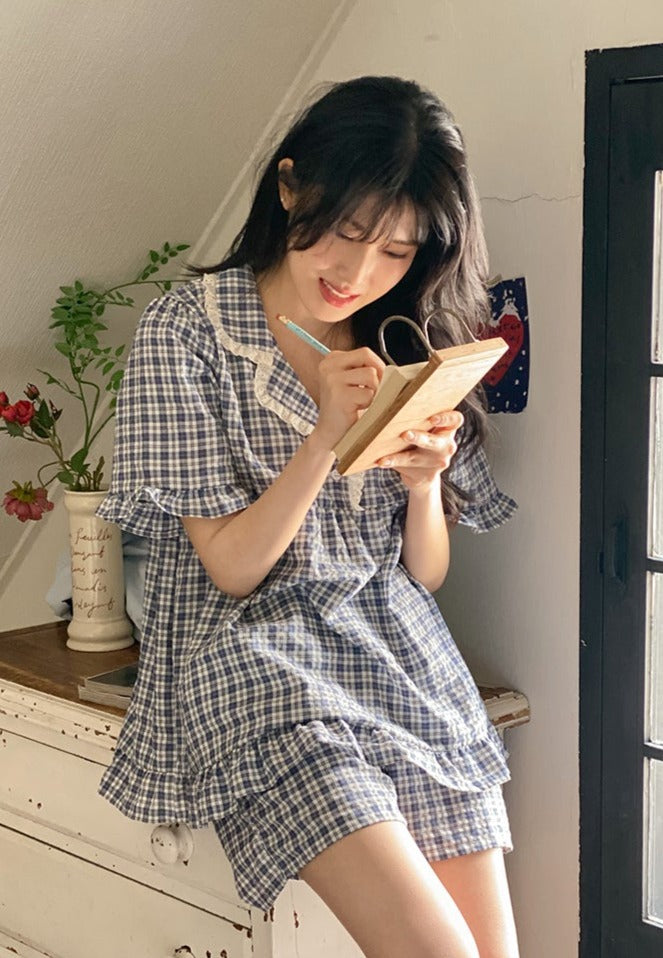 Romantic Gingham Short Sleeve Pajamas