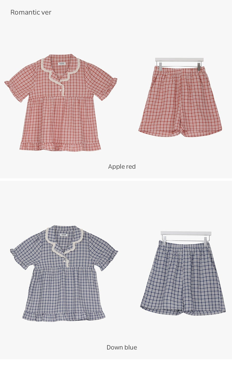 Romantic Gingham Short Sleeve Pajamas